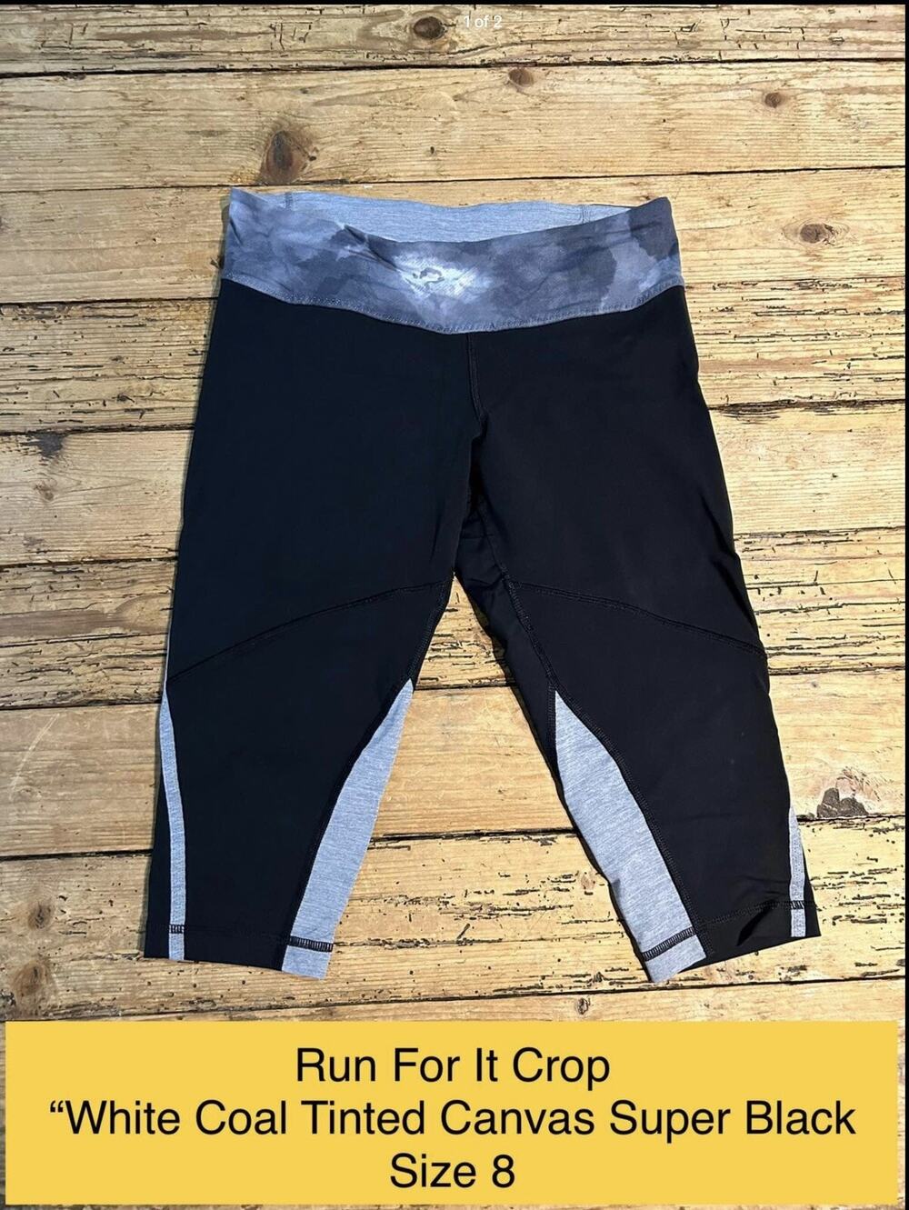 Lululemon Womens Size 8 White Coal Tinted Canvas Black Run For It Crop